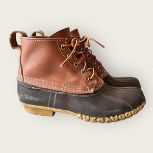 LL Bean Duck Boots 6" Leather Brown Rubber Made in Maine Women's Size 8